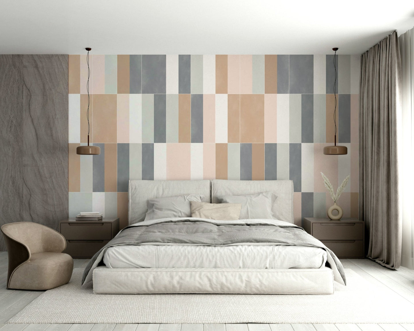 Artistic muted pastel wall mural with vintage flair

