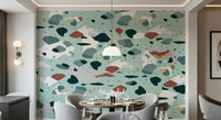 A calming abstract design wallpaper mural that defines a space.