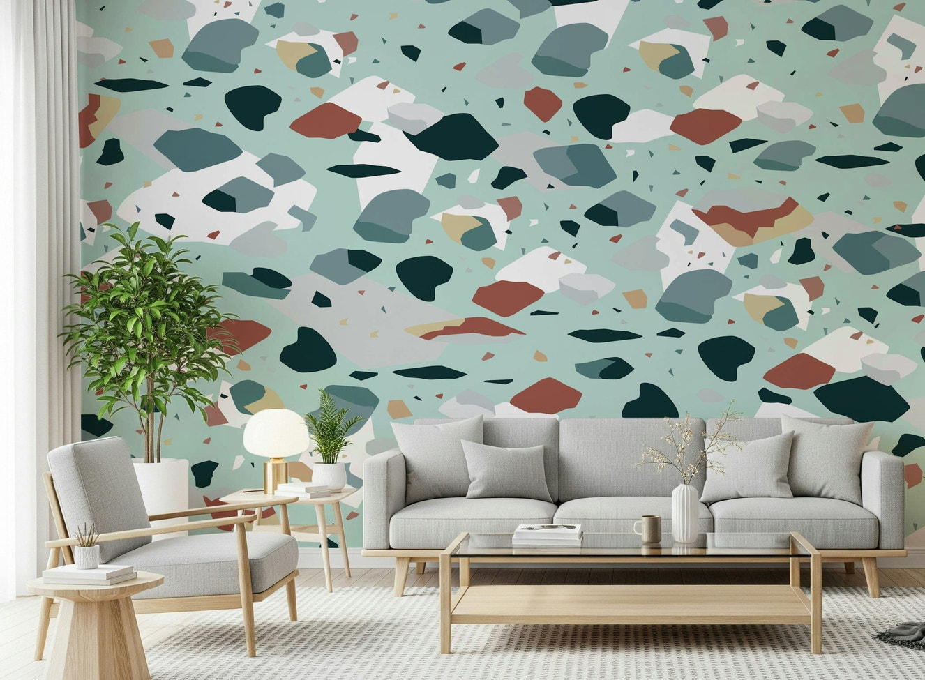 An artistic minimalist form mural for home decor.