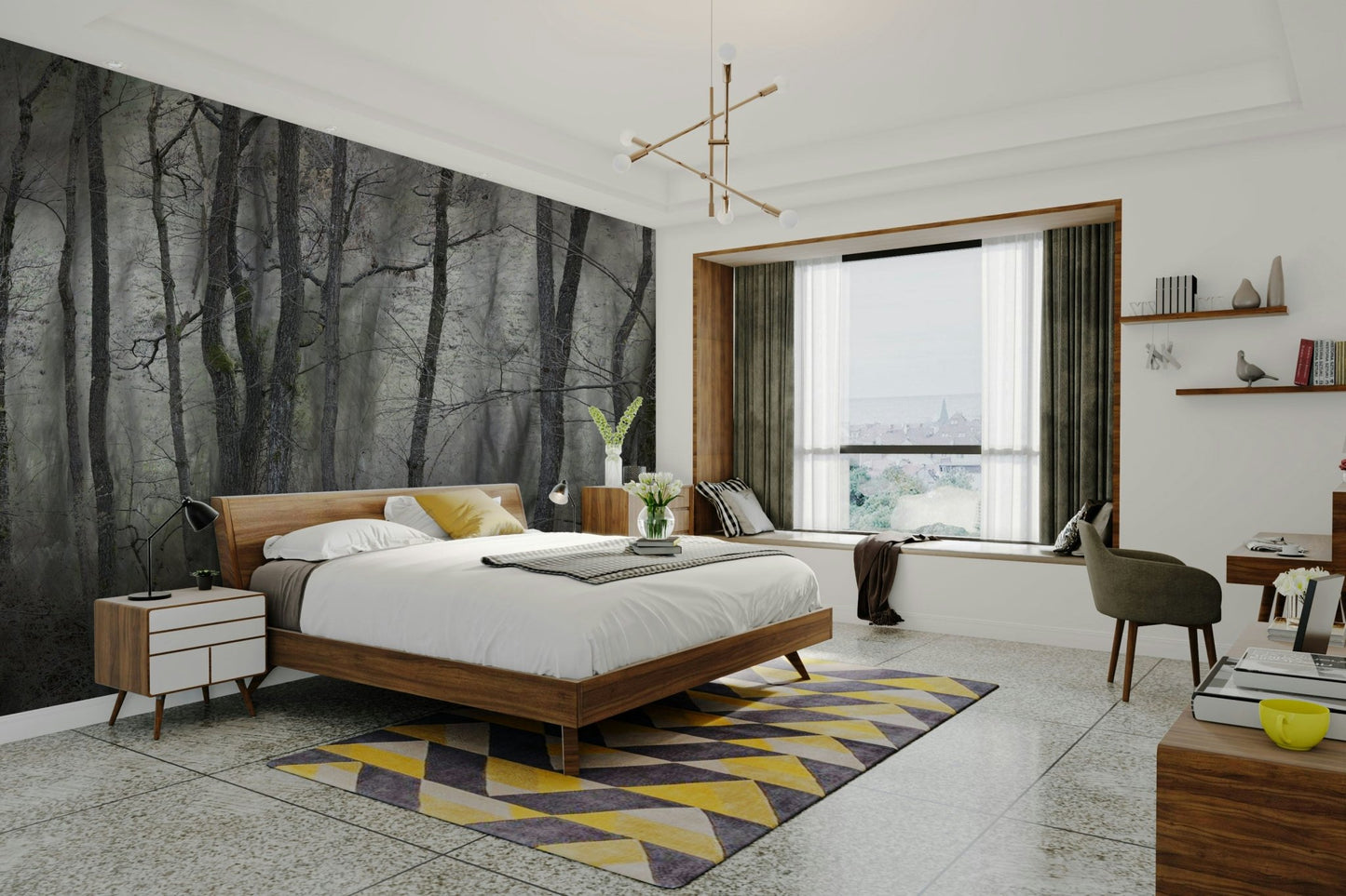 Mysterious Forest Landscape | Gray Trees in Atmospheric Stillness | Nature Photography Wall Mural