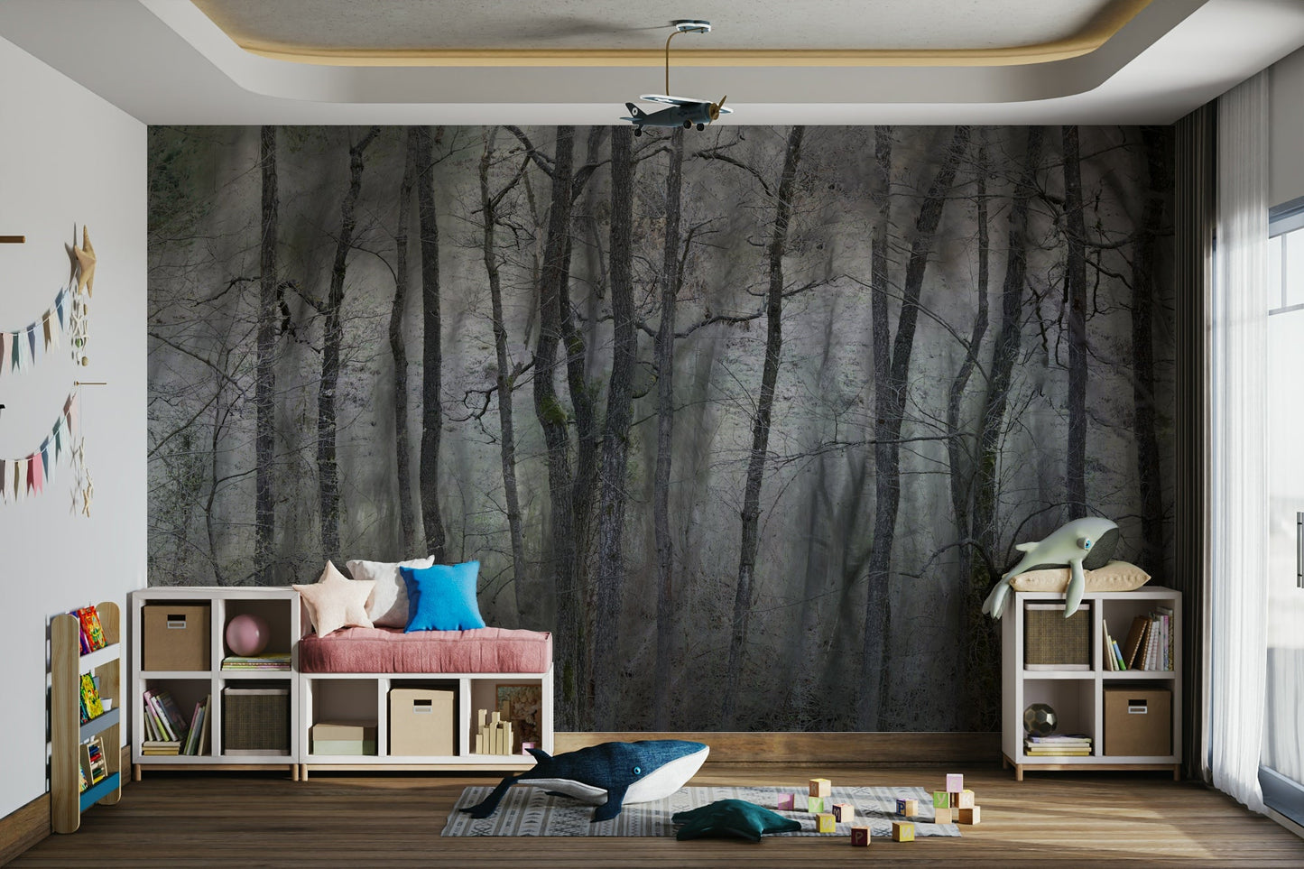 Mysterious Forest Landscape | Gray Trees in Atmospheric Stillness | Nature Photography Wall Mural