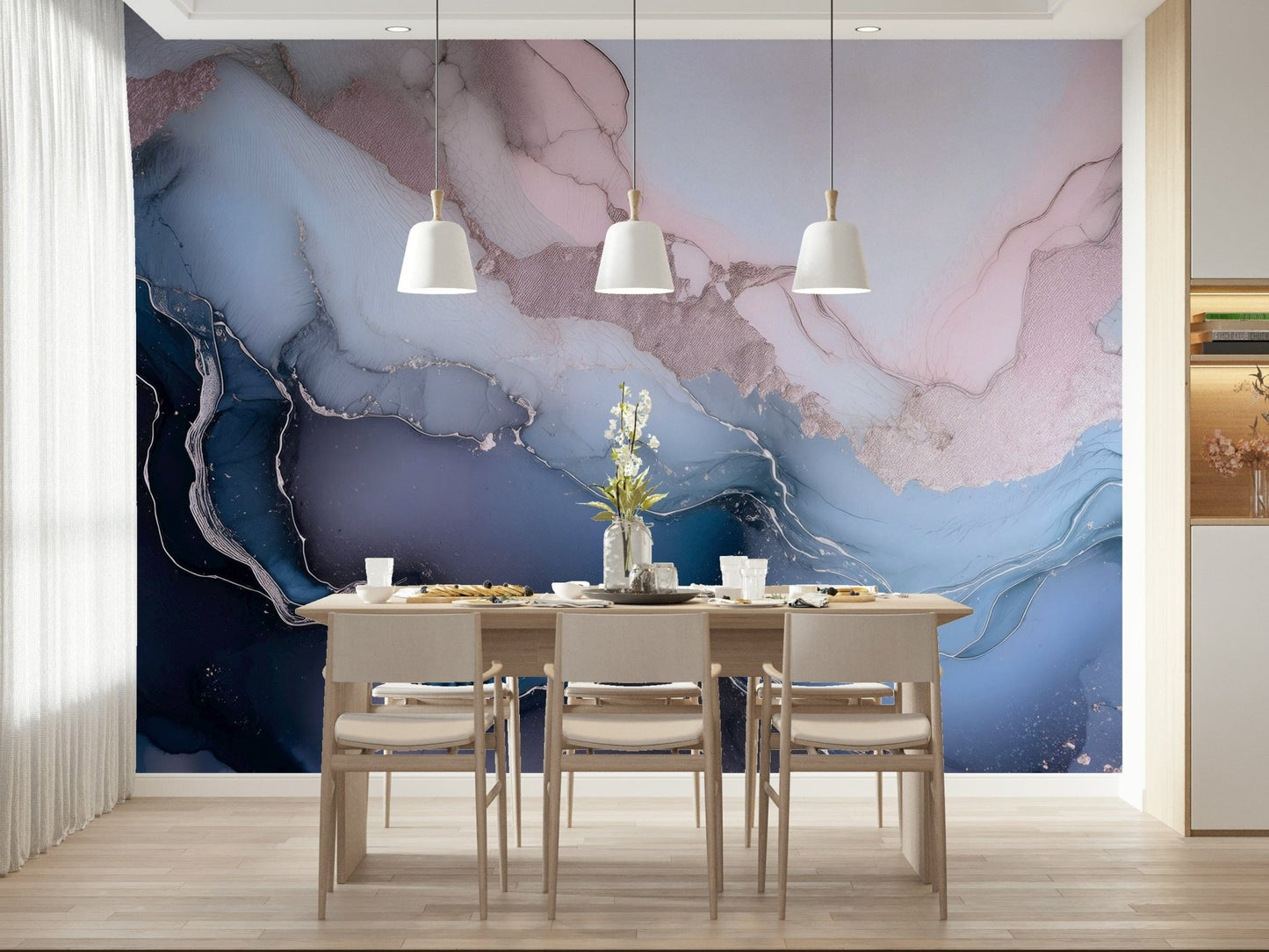 Abstract mural showcasing rich blue mineral veins and layered textures for a luxurious look.