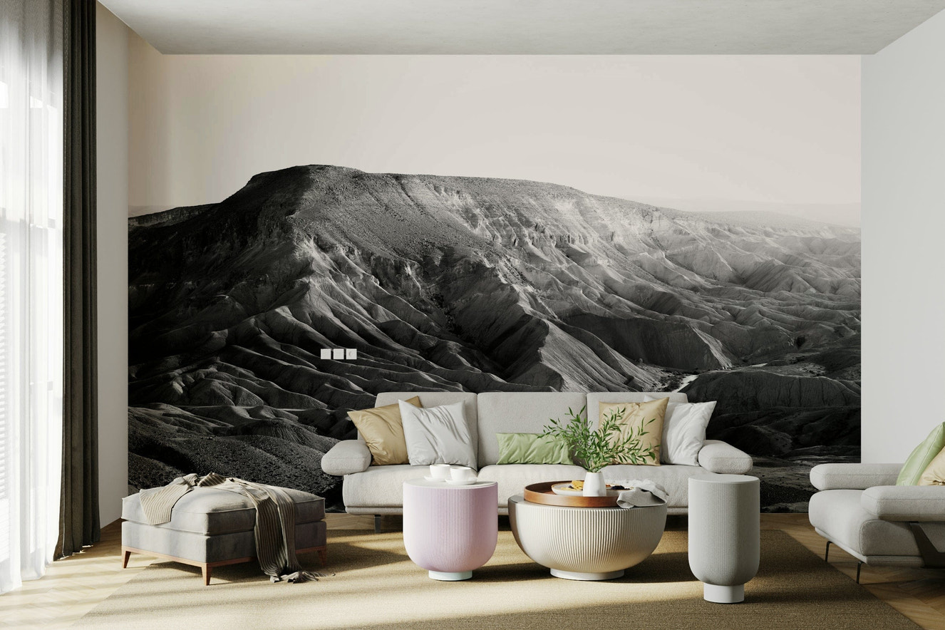 A calming desert gorge wallpaper mural that defines a space.

