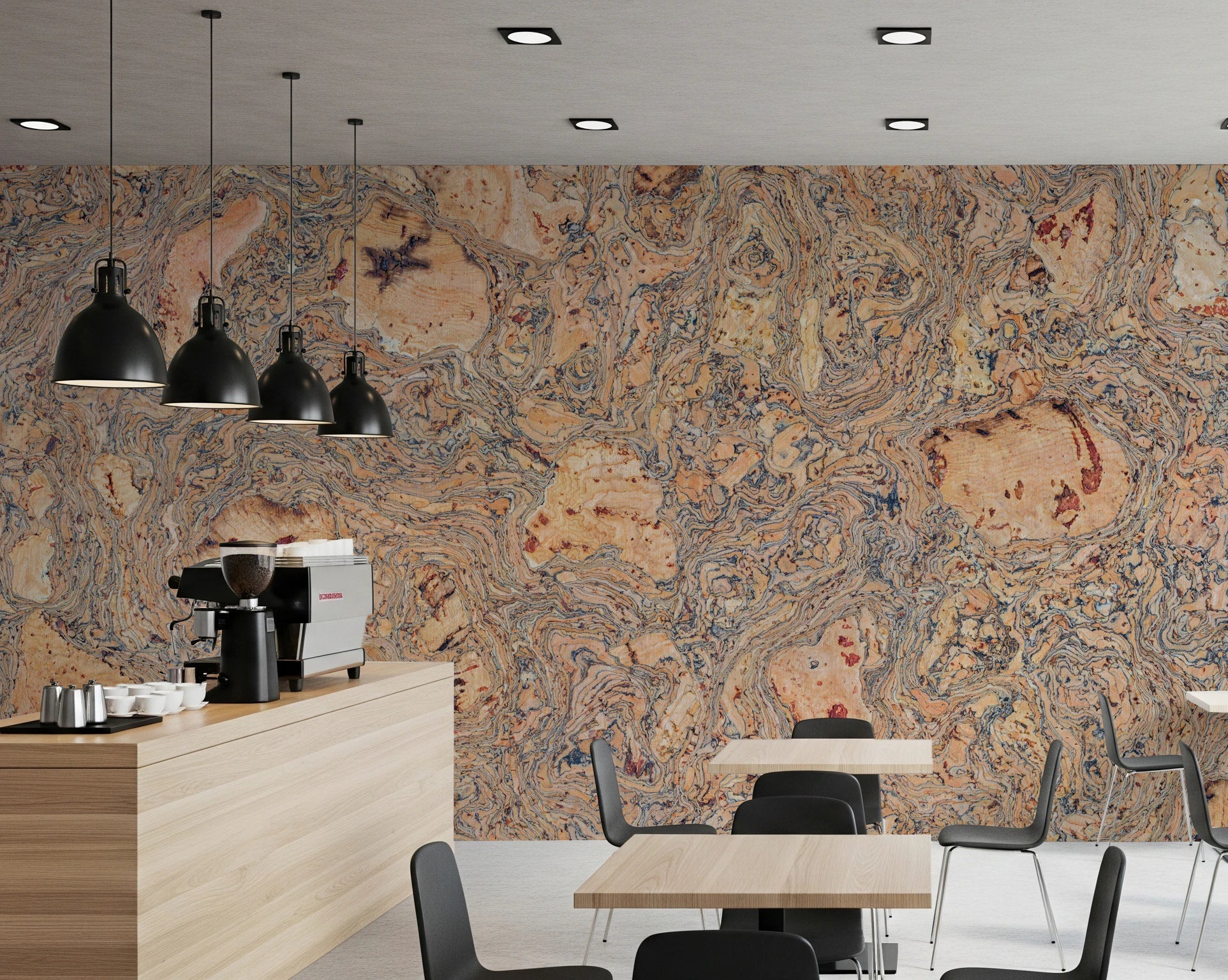 Earthy tan and brown Natural Cork Background Wall Mural for cafe.
