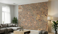 An artistic wall mural of granulated, pressed natural cork material.