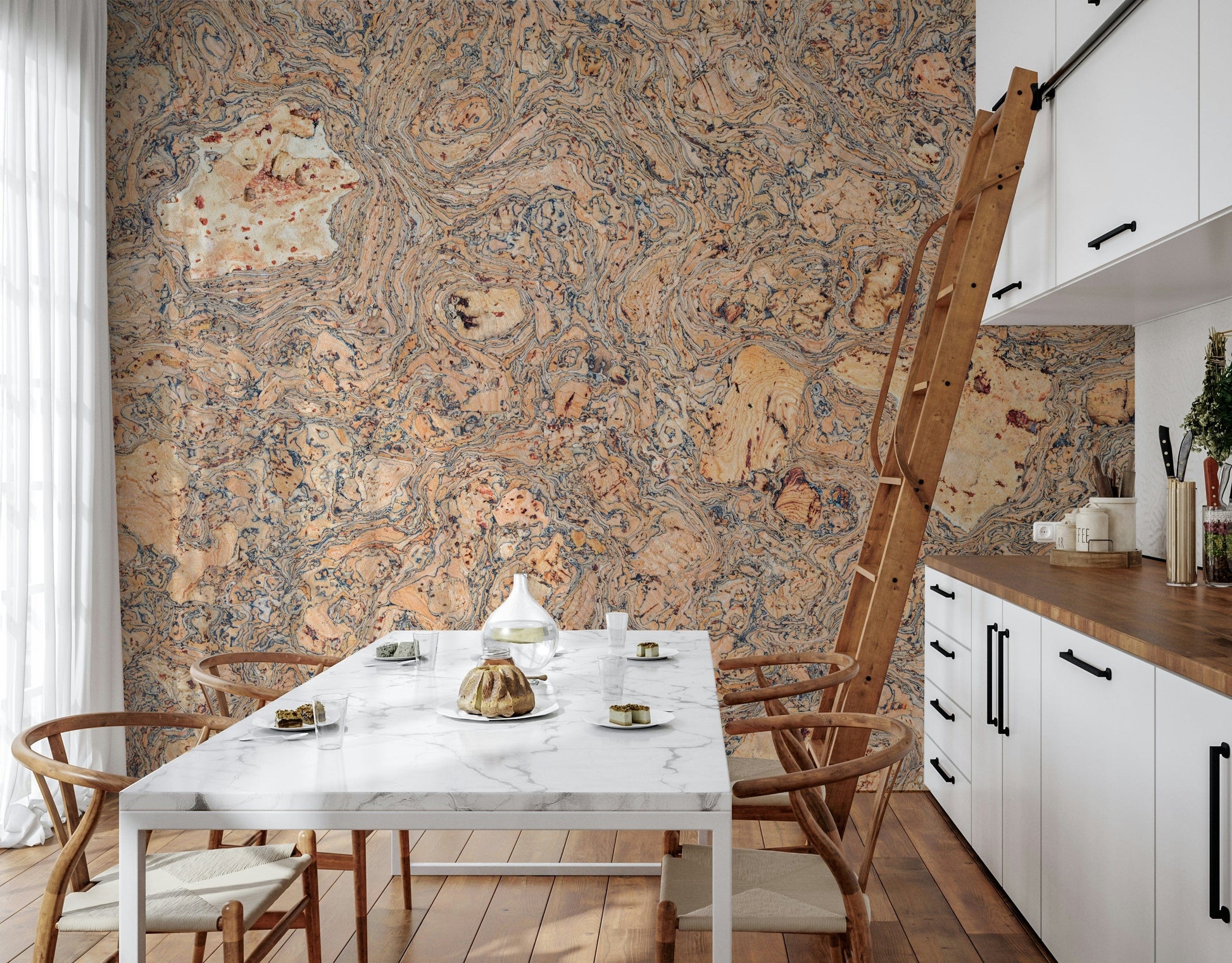 Earthy cork wallpaper for walls, offering a warm, textured, modern style.