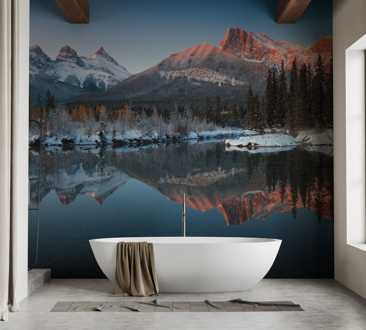 Majestic snow-covered mountain peak wallpaper design