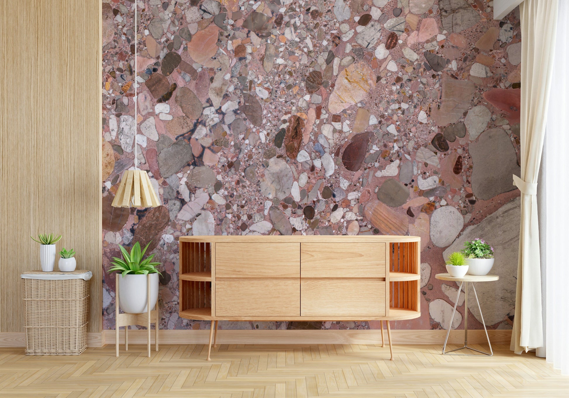 Irregular pebble Terrazzo patterned wallpaper.