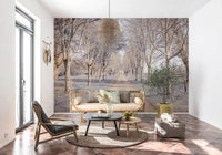Gray and beige tree lane as seen in this Nature's Corridor Wall Mural.