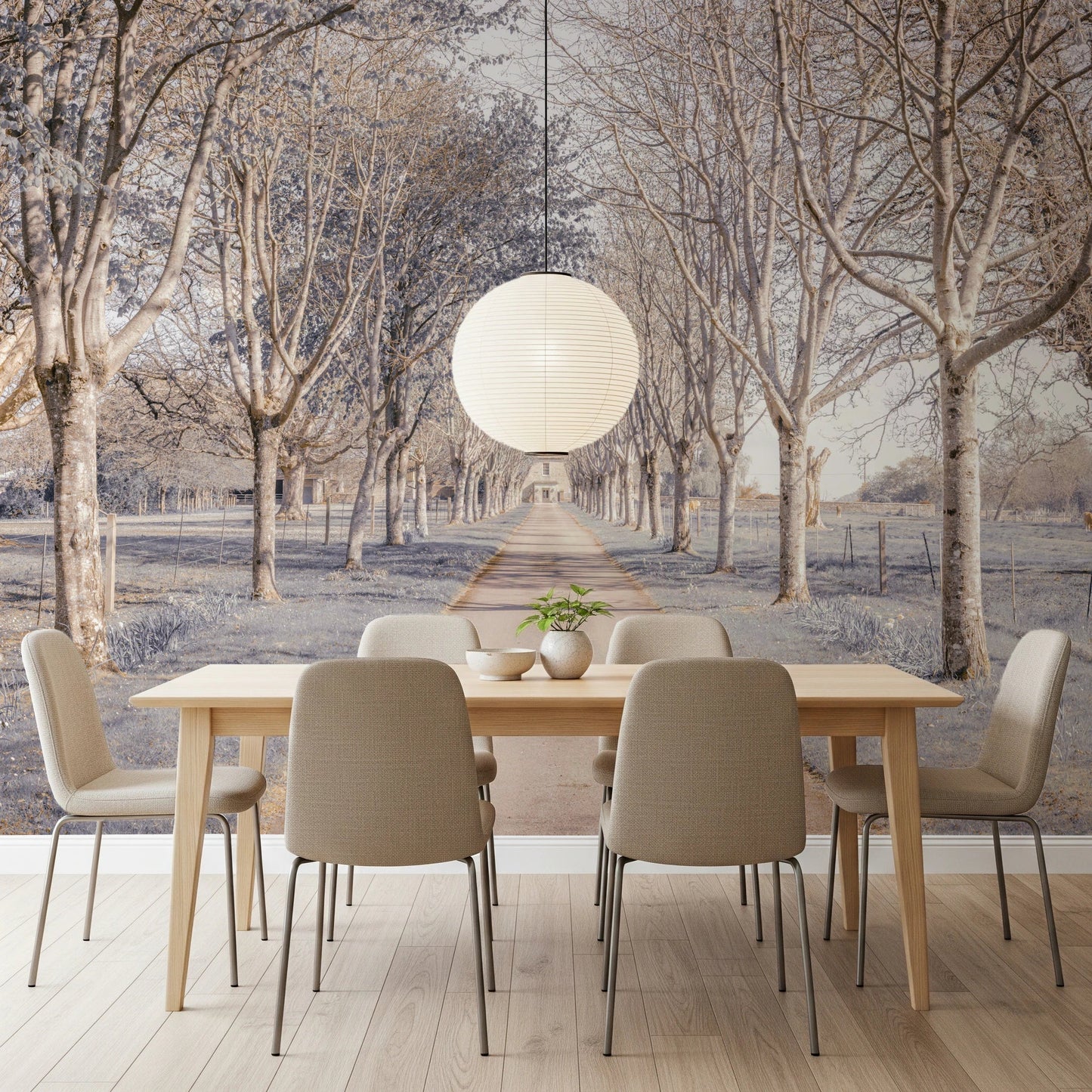 Nature's Corridor Wall Mural showcasing perspective of a forest alley.