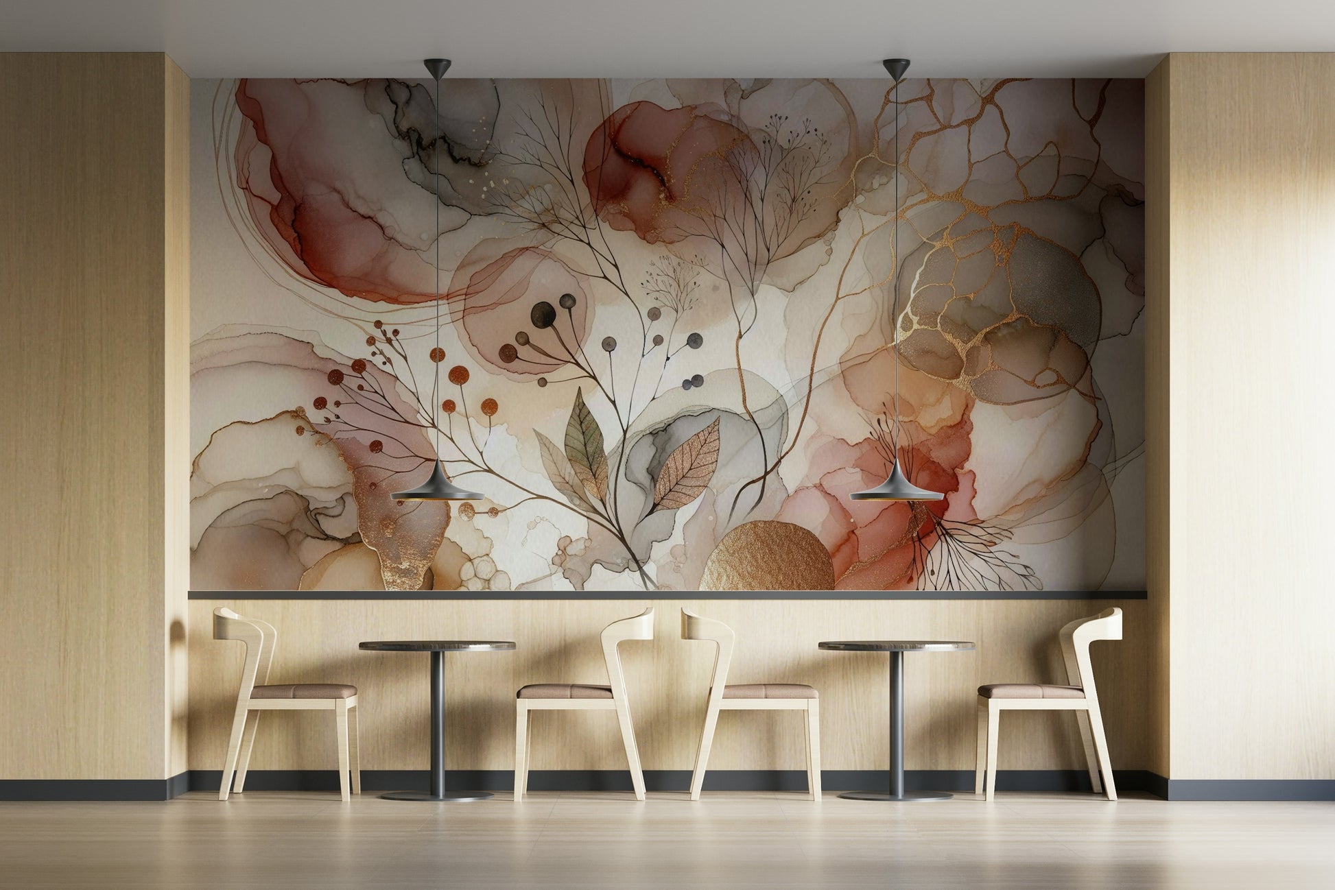 Large scale forest-inspired mural for a lounge or dining area feature.