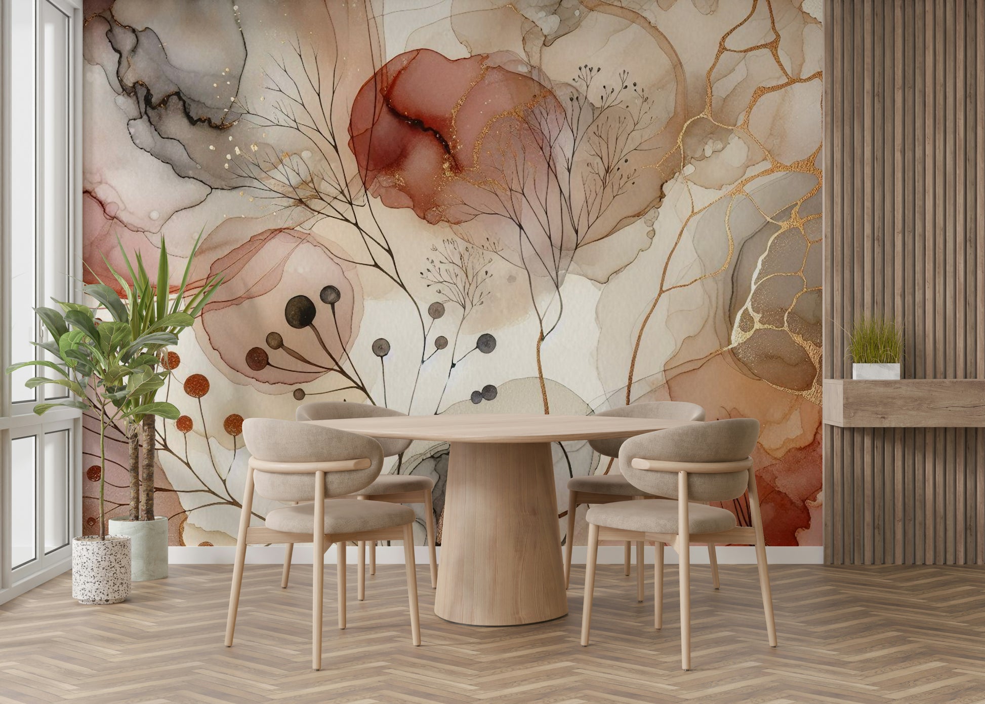 Natures Grace Wall Mural in a bright, open-plan living space.
