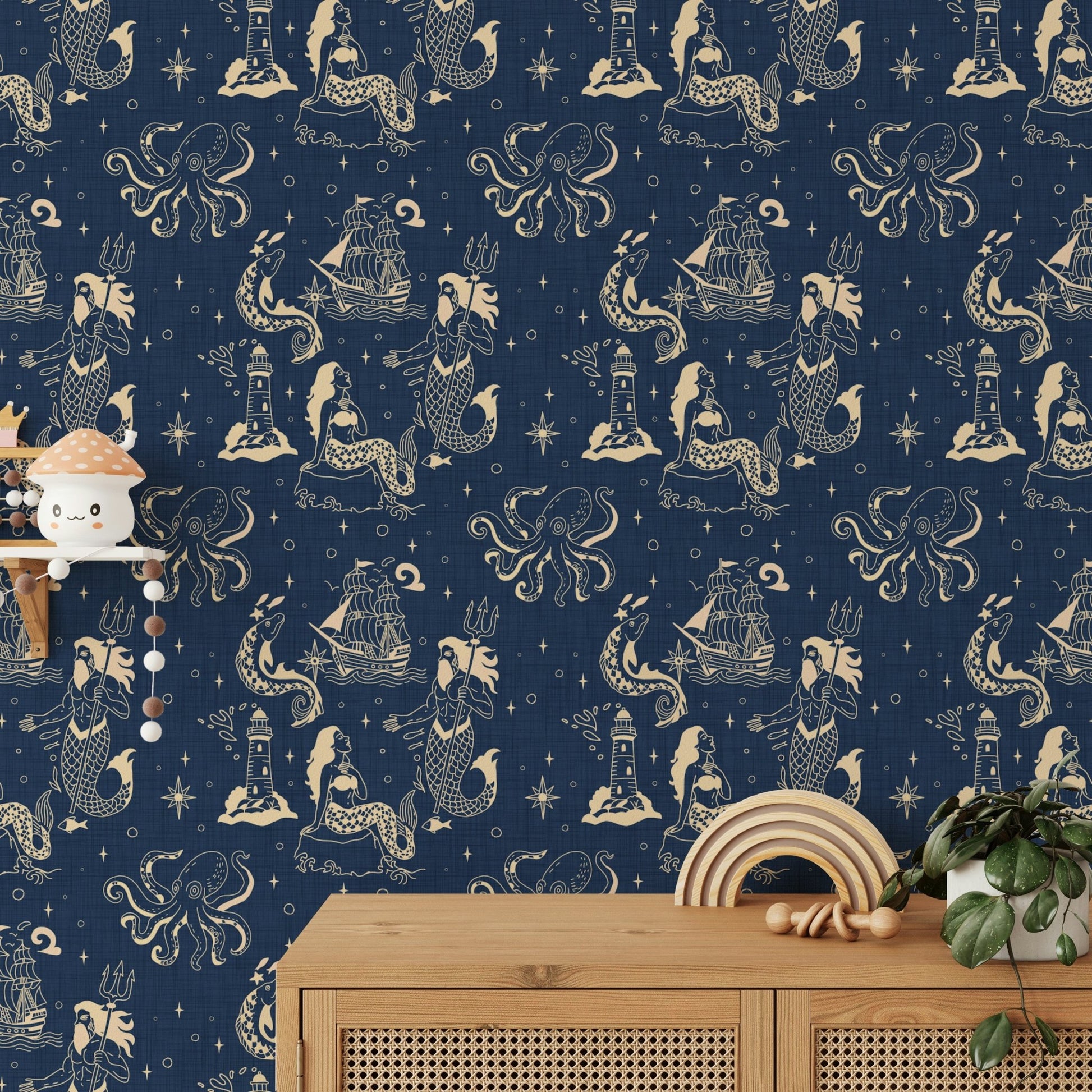 Inked sea creature design in blue tones
