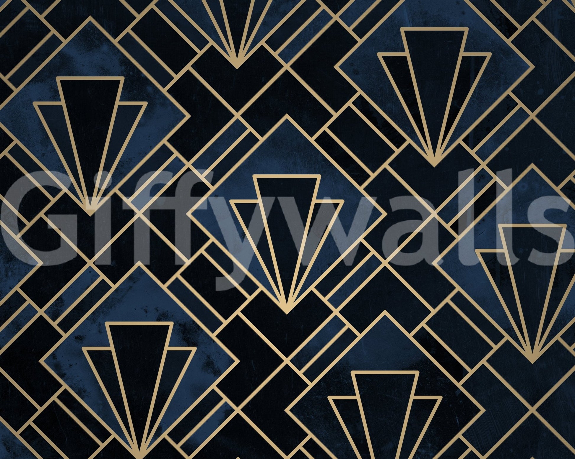 Bold navy blue and gold geometric design wall mural for decor


