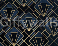 Bold navy blue and gold geometric design wall mural for decor

