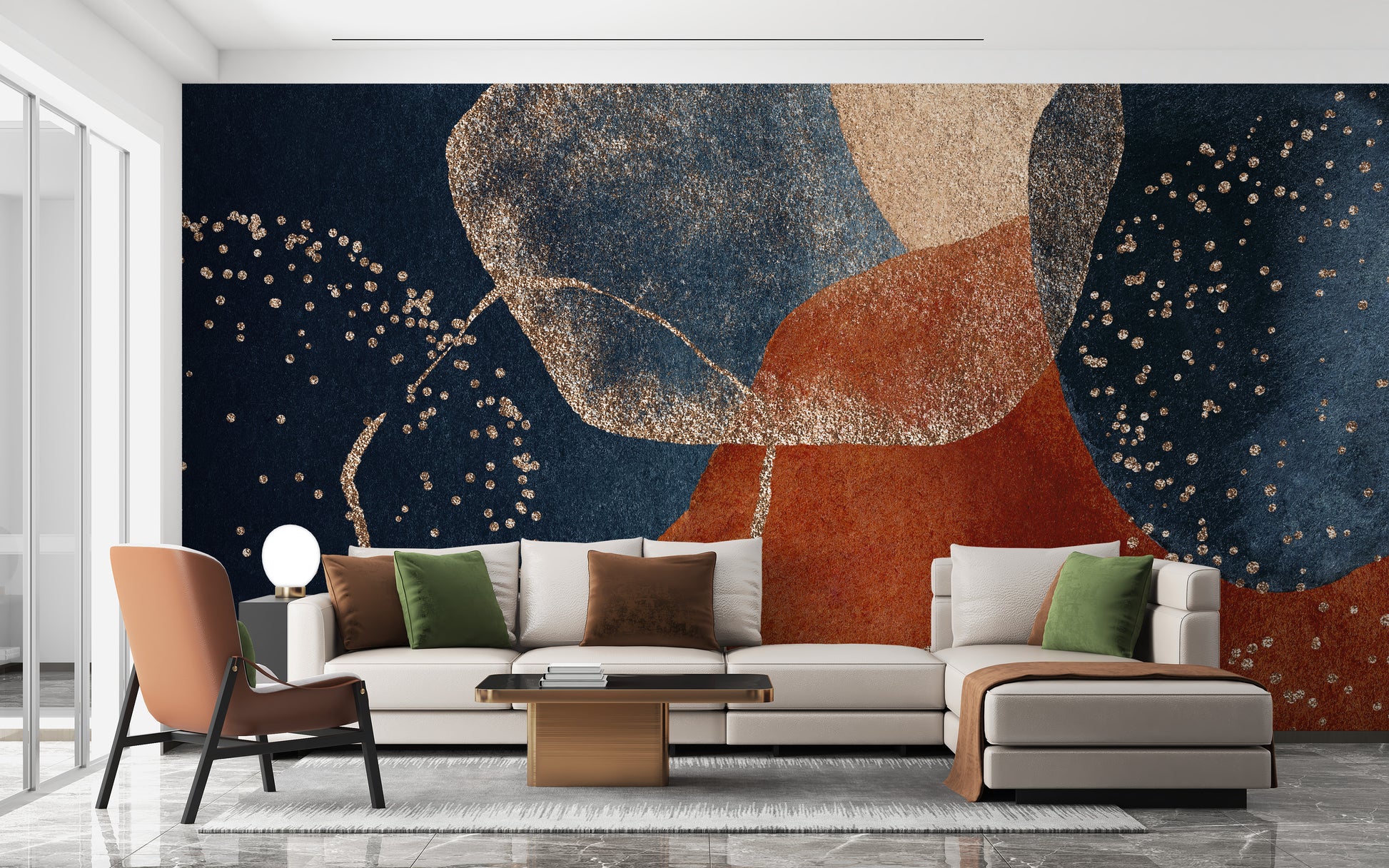 Navy blue terracotta watercolor wallpaper mural