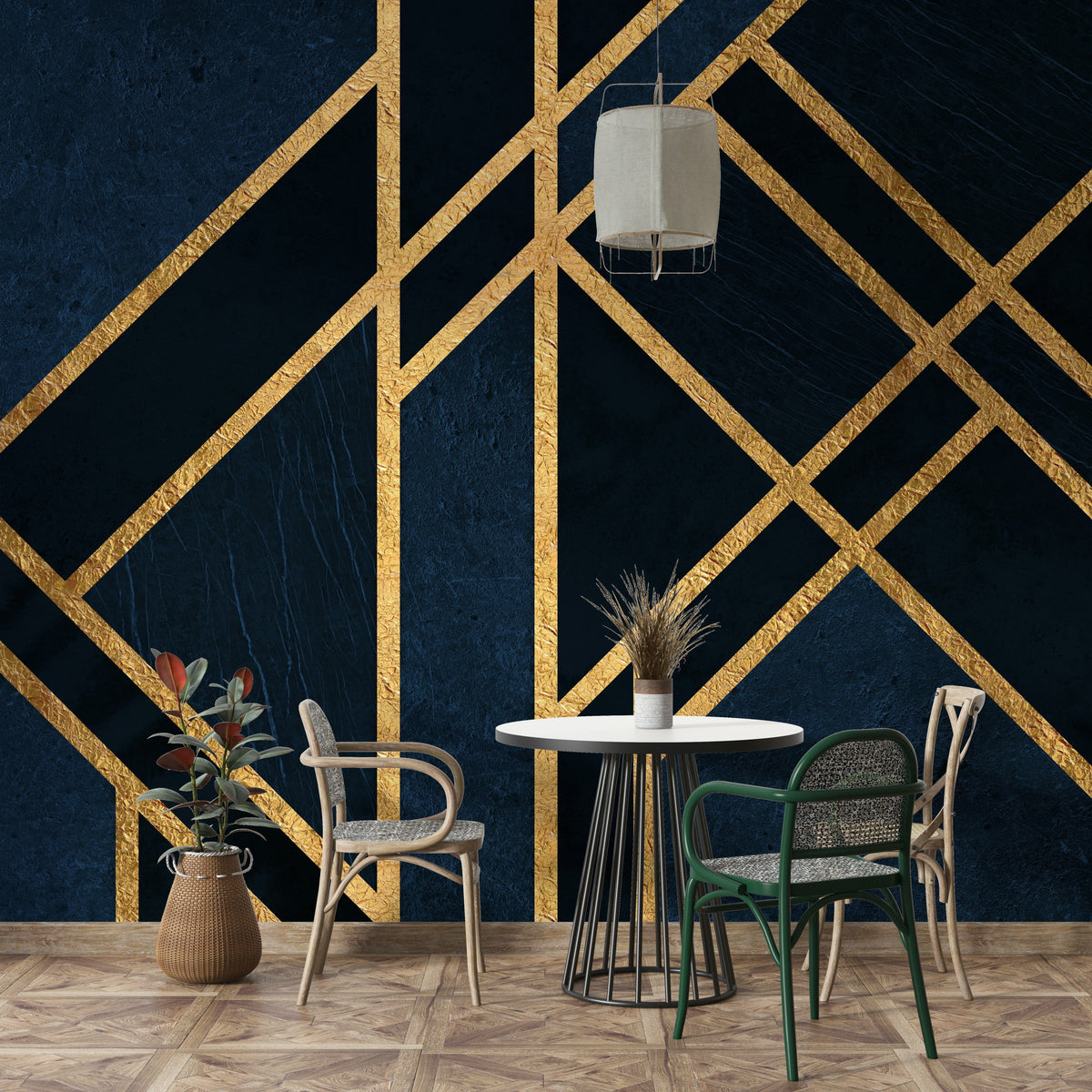 Navy & Gold Art Deco Wallpaper