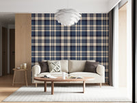 Navy Tartan Checks wallpaper with classic blue and navy plaid pattern for stylish walls.