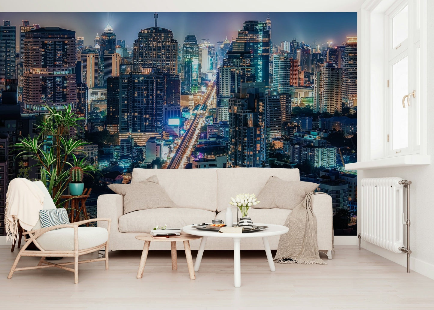 Awesome urban night scene, city lights, Neon Cityscape Nights wallpaper.