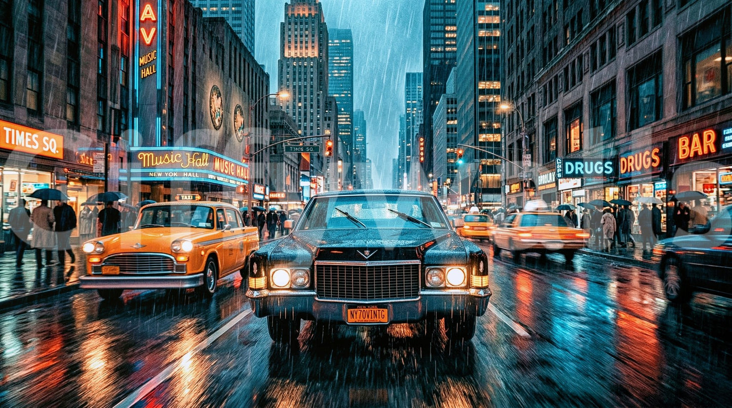 Neon Rain in the City Wandgemälde