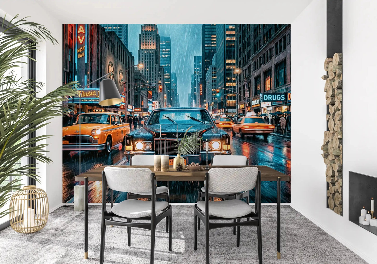 Neon Rain in the City Wandgemälde