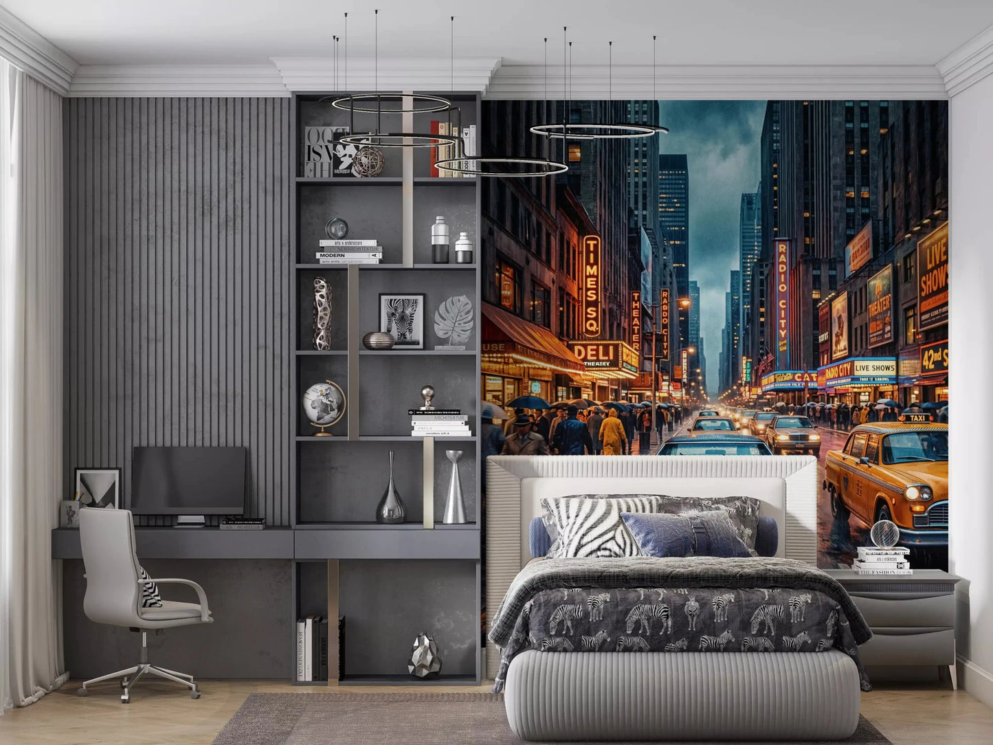 Bedroom Neon Rain vintage New York street wall mural scene