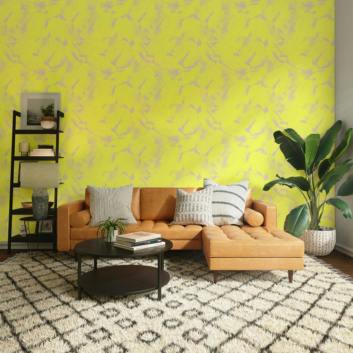 Neon Yellow Abstract Brushstroke tapet⁠