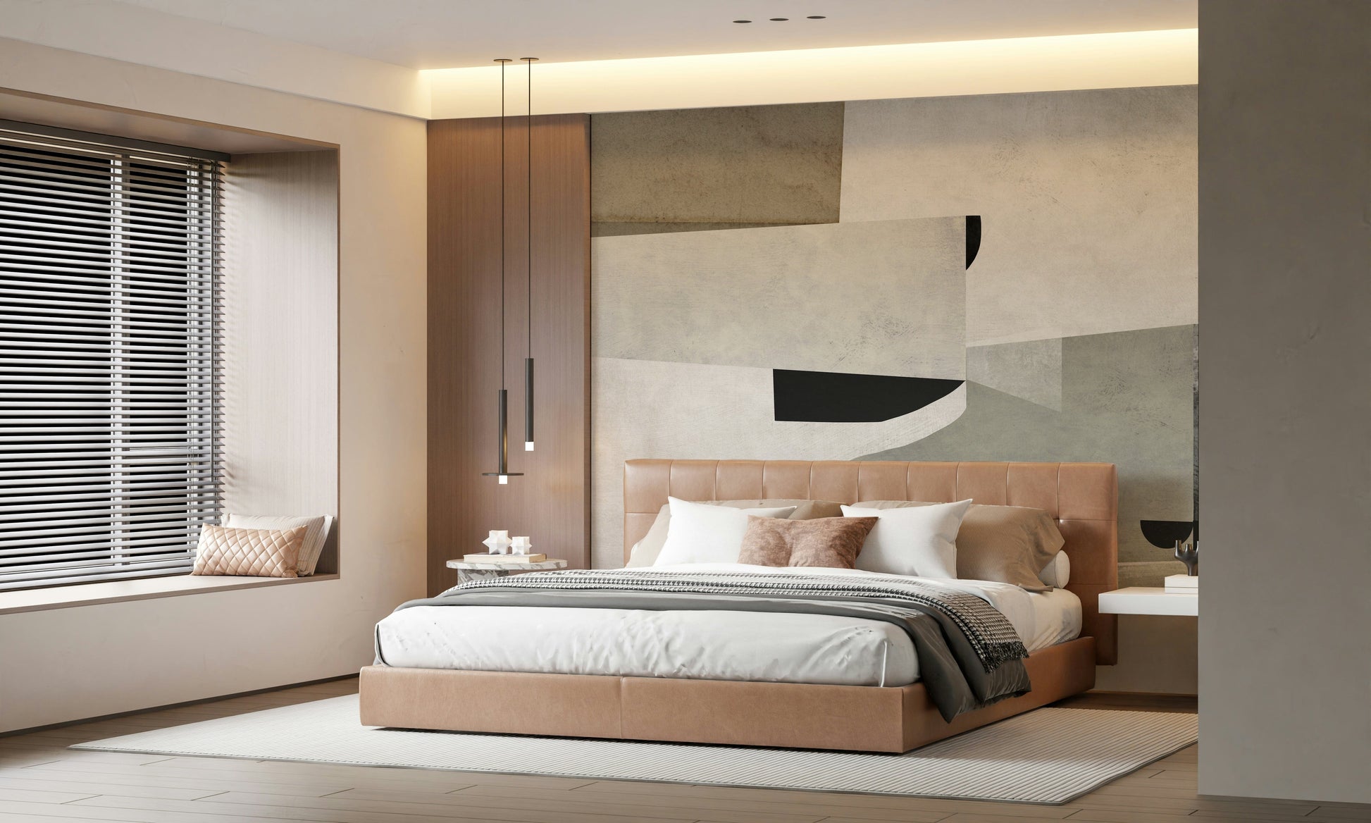 A calming modern pattern wallpaper mural that defines a space.