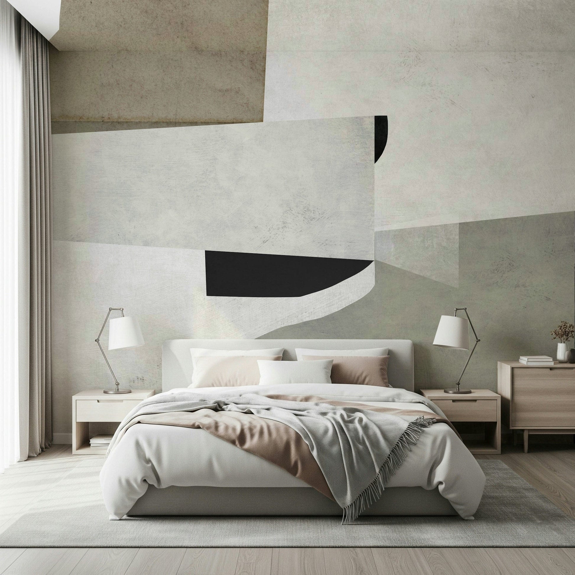 An artistic minimalist form mural for home decor.
