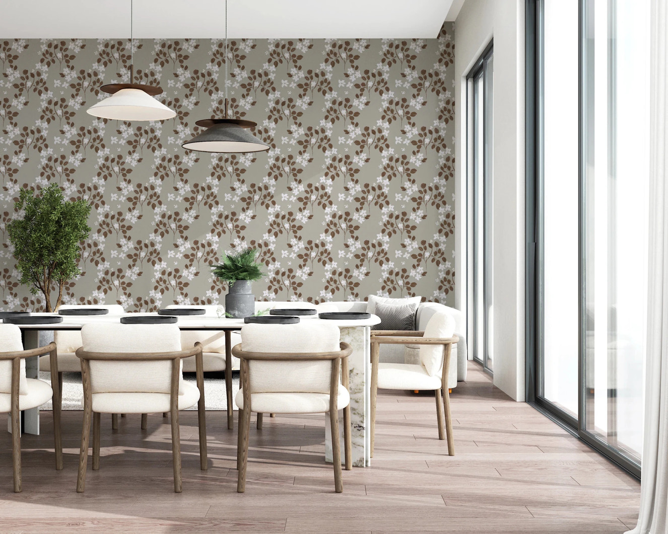 Neutral Bloom Rustic Grey white oil painted Pattern Wallpaper⁠