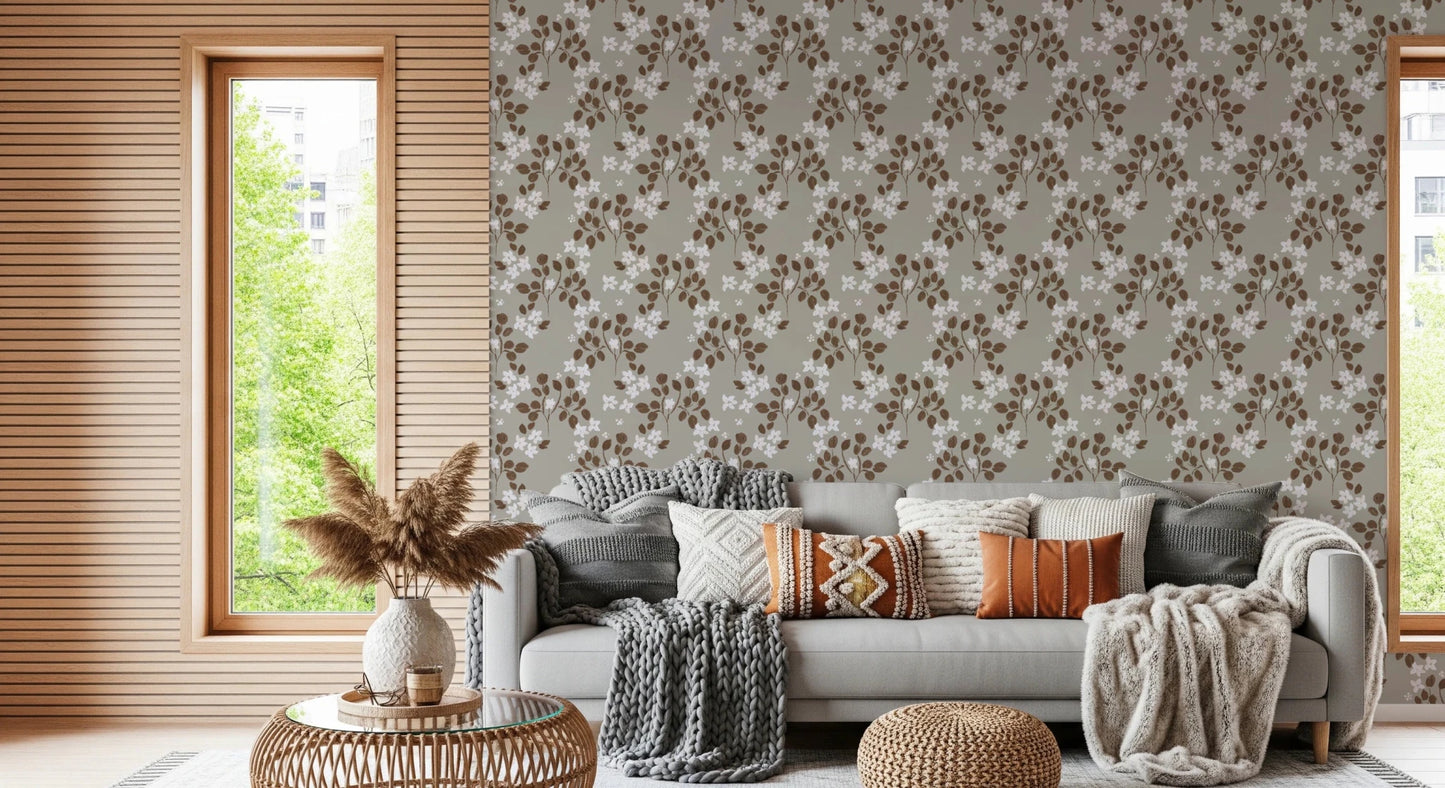 Neutral Bloom Rustic Grey white oil painted Pattern Wallpaper⁠