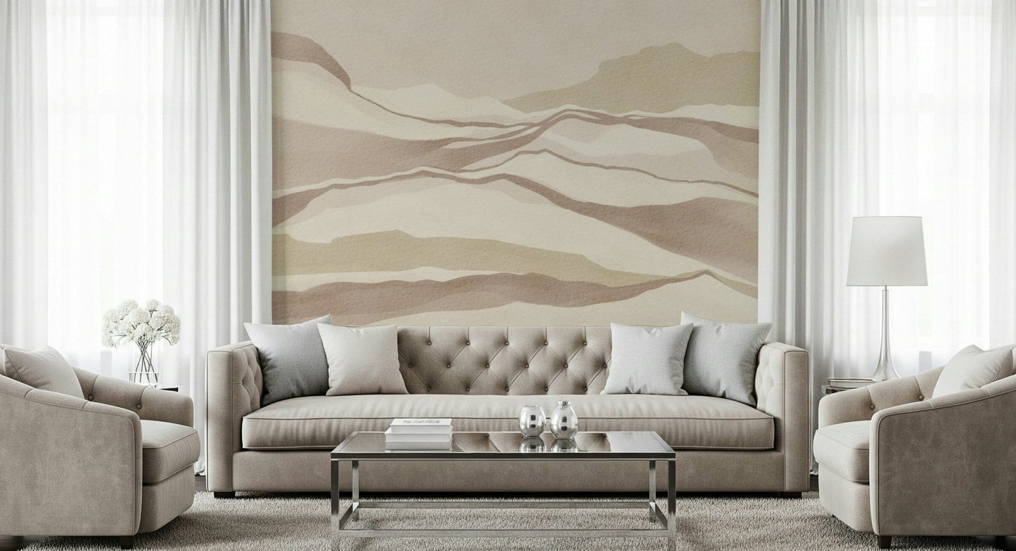 Peaceful wall mural illustrating washed out valley views titled Neutral Desertscape.