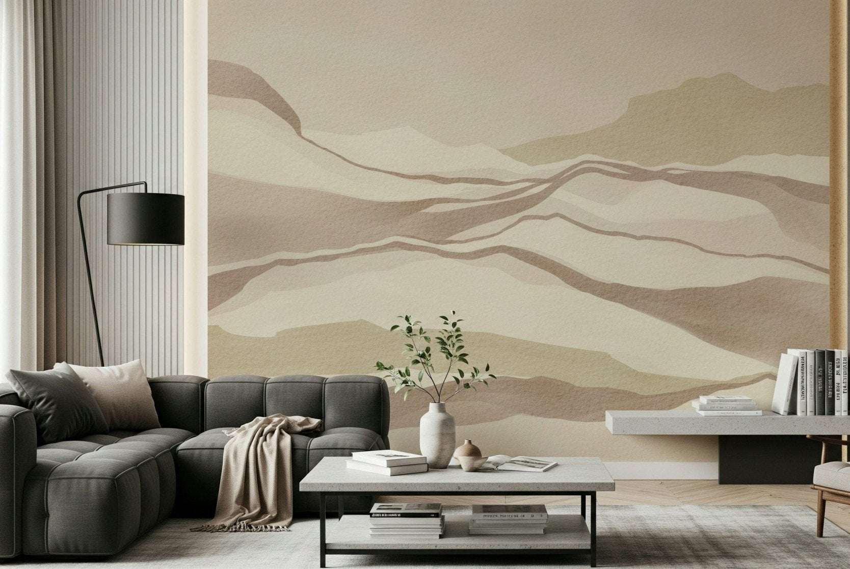 Neutral Desertscape illustration blending muted fawn shades for relaxation vibe.