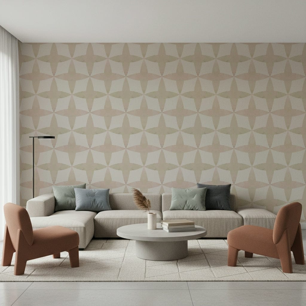 Diamonds geometric wallpaper featuring pale taupe and off-white.