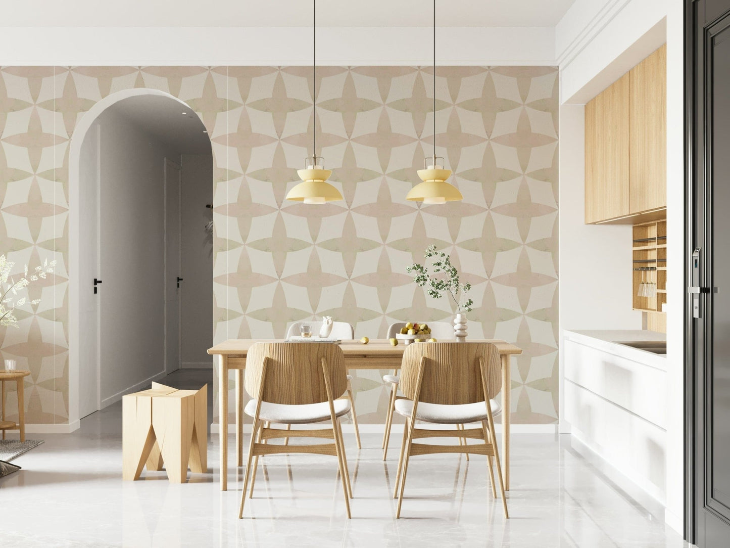 Subtly shaded geometric wallpaper, adding texture and depth.