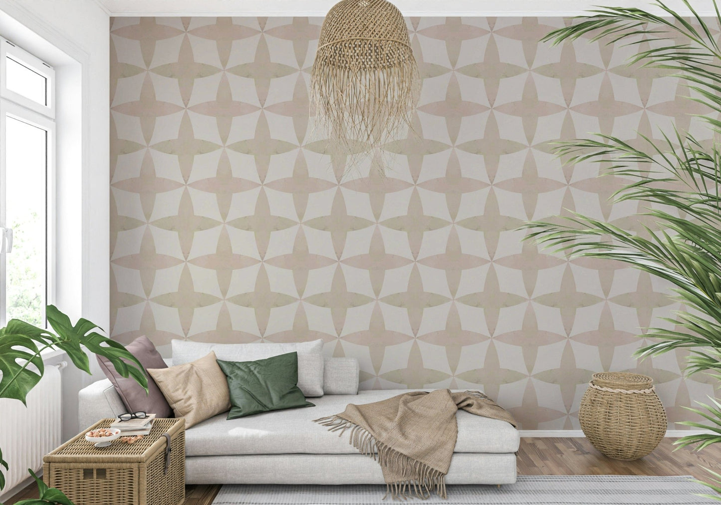 Graphic Neutral Diamonds pattern wallpaper, creating visual movement.