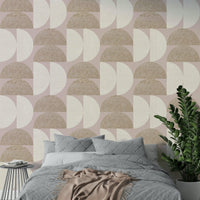 Wall mural featuring geometric arcs in warm tones


