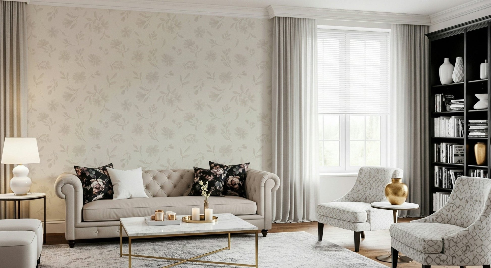 Artistic Neutral Flora Cloud Dancer White peel stick wallpaper.