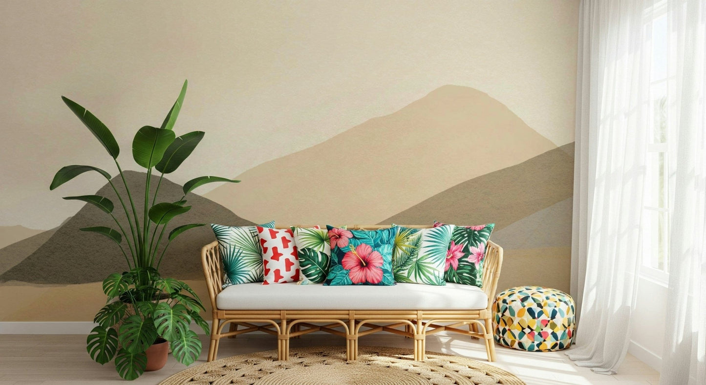 Minimalist landscape Neutral Hues wall covering, earthy palette design.