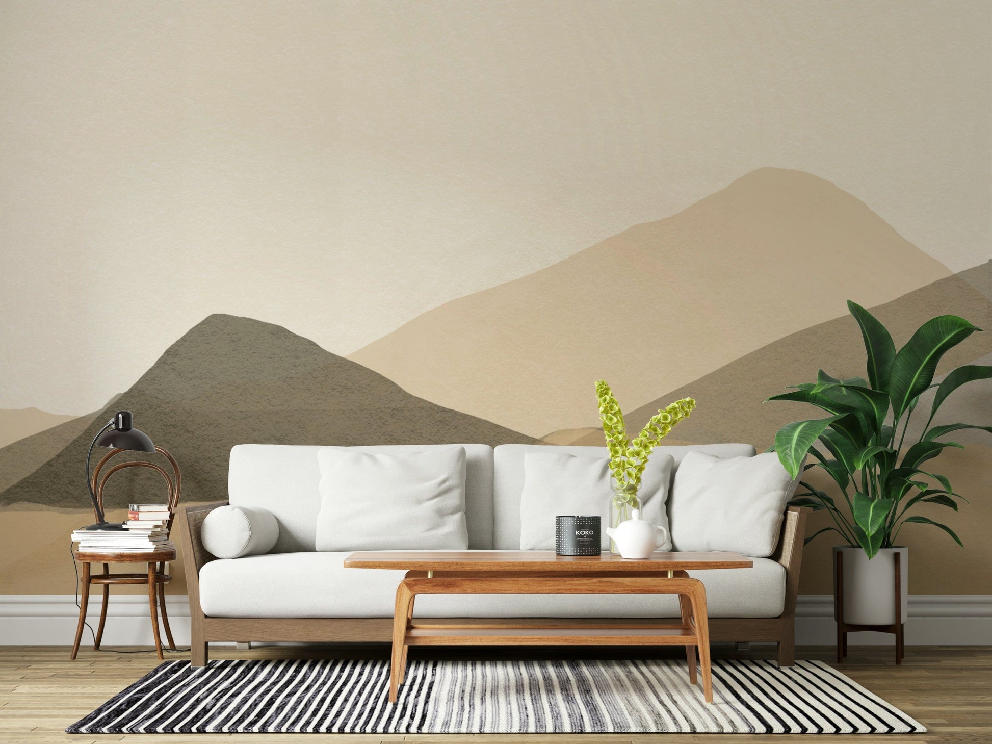 Soft aesthetic desert Neutral Hues peel and stick wall mural.