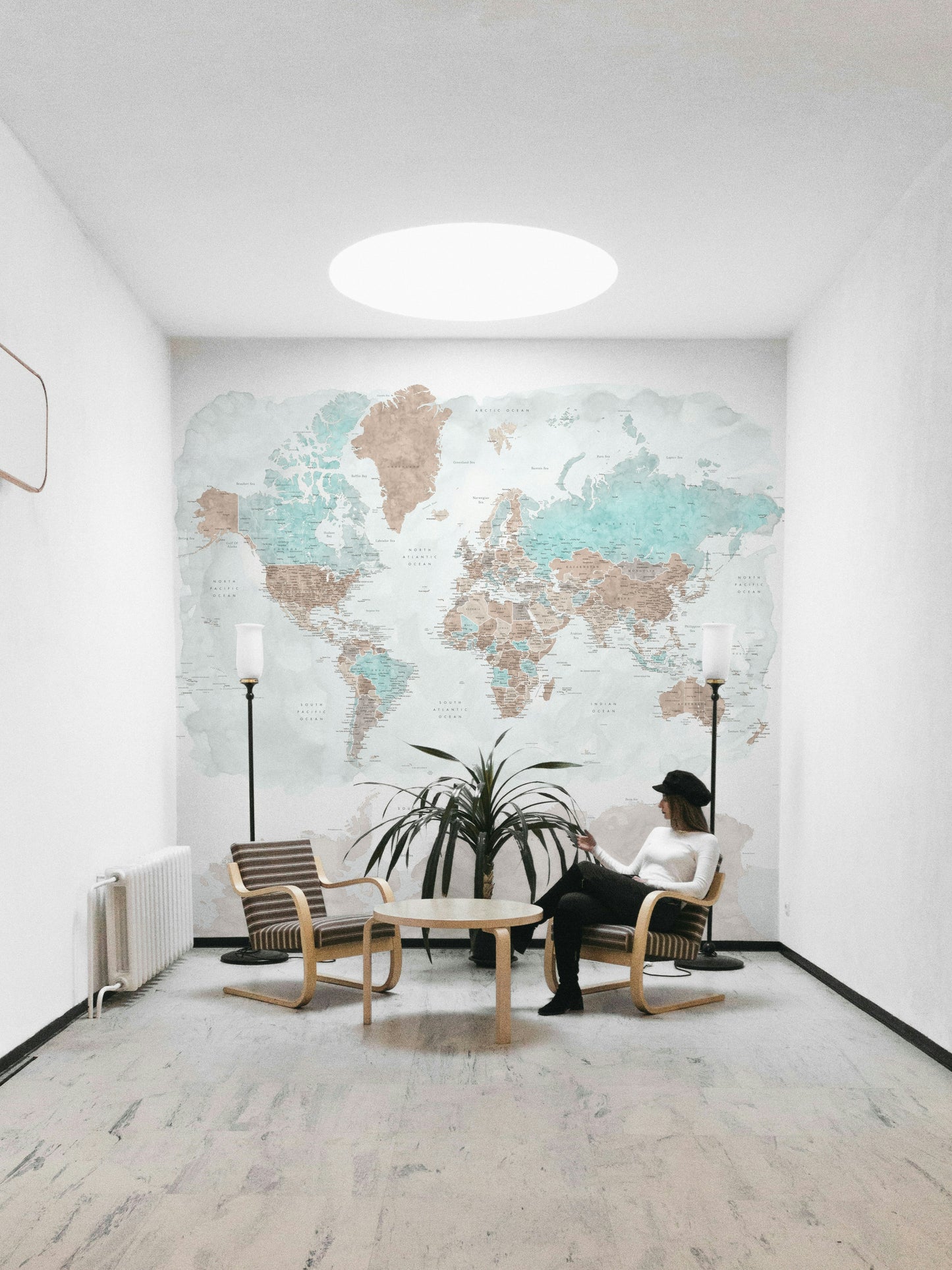 Neutral Watercolor World Map Wallpaper