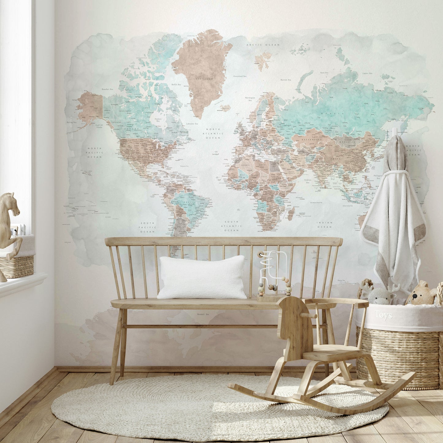 Neutral Watercolor World Map Wallpaper