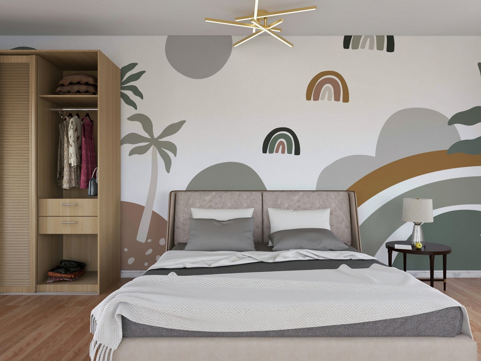 The colors are neutral and gentle, with muted versions of rainbow colors.

