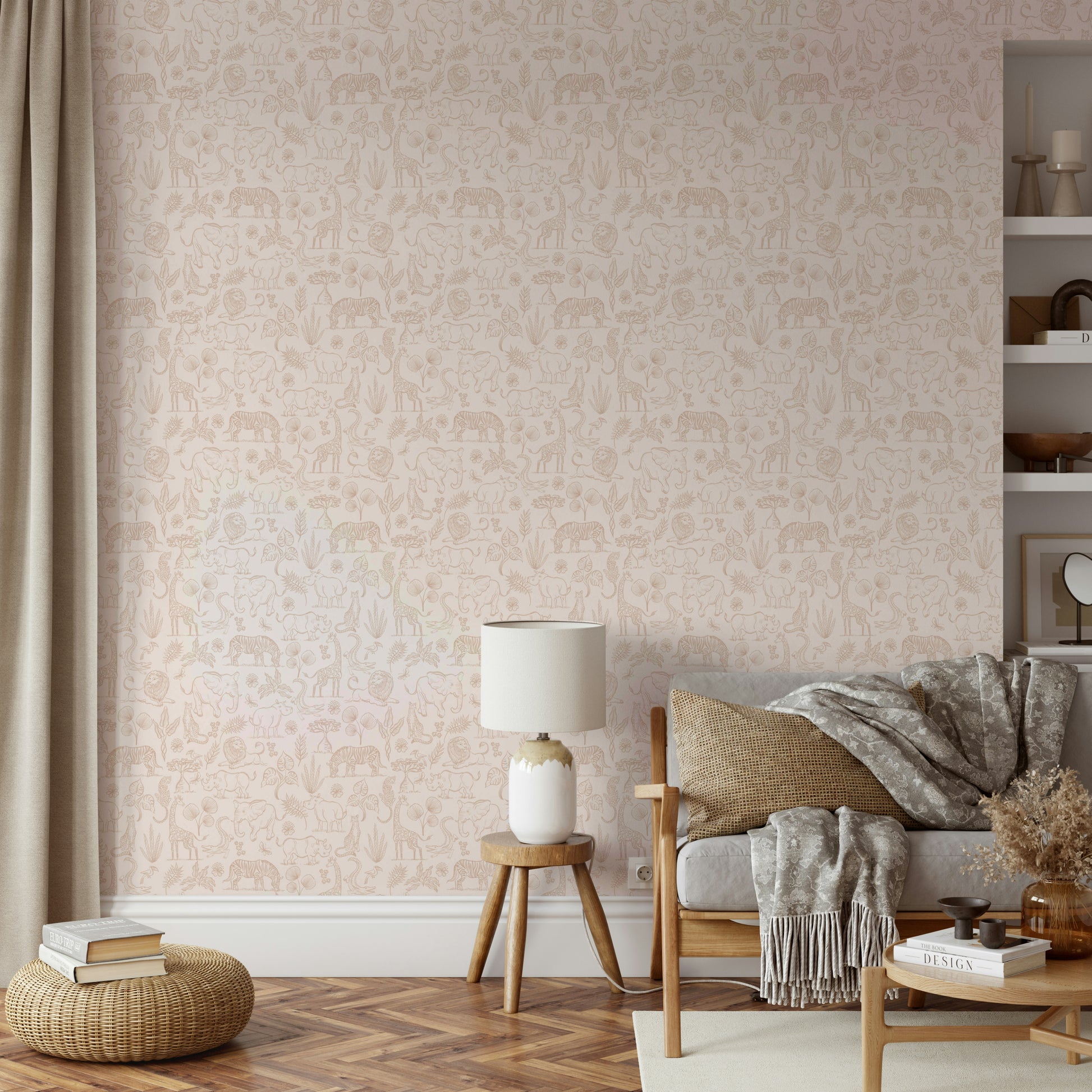 Sophisticated neutral safari wallpaper for bedrooms

