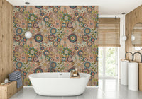 Wallpaper with a whimsical, hand-drawn floral design.

