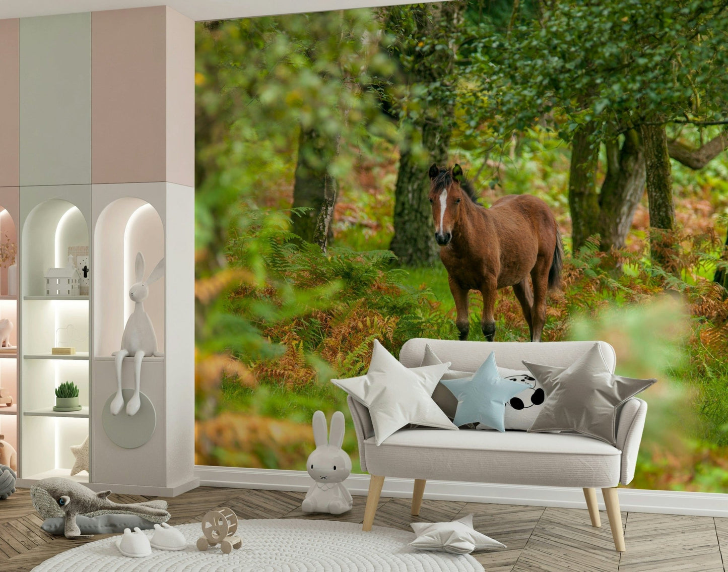 Nature themed wild horse scene for living room