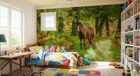 Sunny forest horse scene on bedroom wall