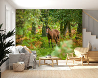 Kids room features wild horse forest wall view