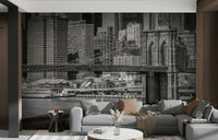 A detailed mural of the Brooklyn Bridge and NYC skyline

