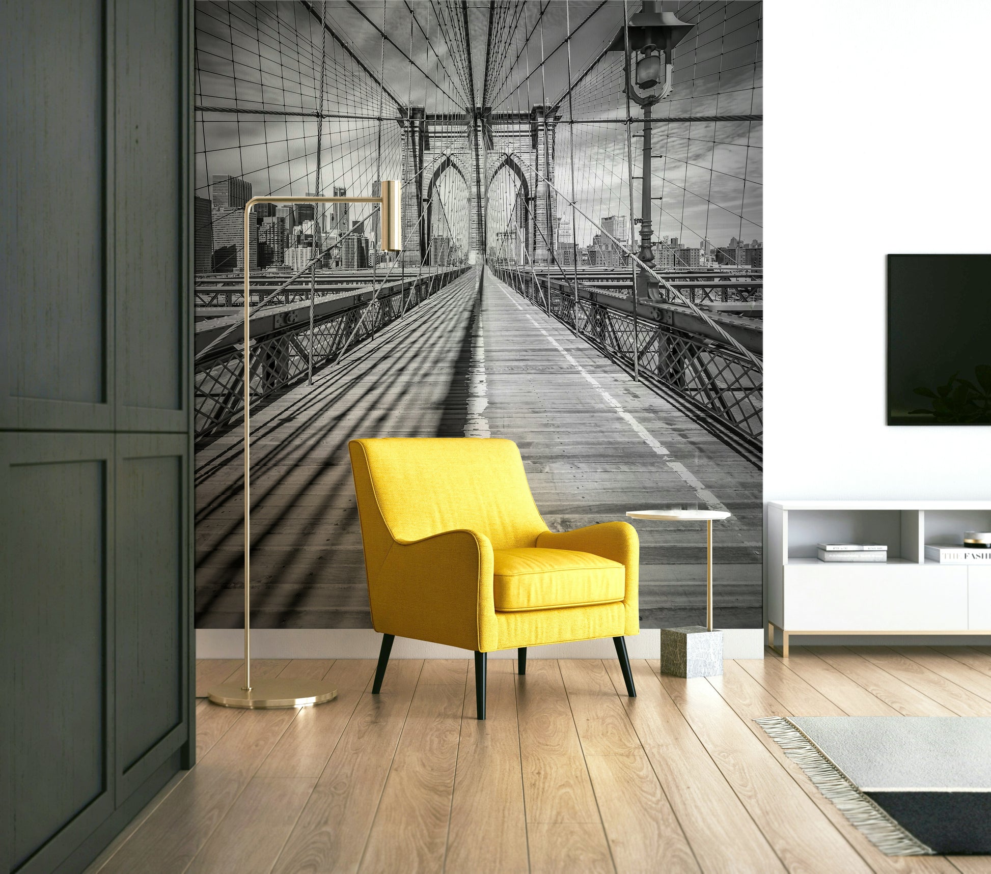 Detailed view of the Brooklyn Bridge wall mural for stylish decor.

